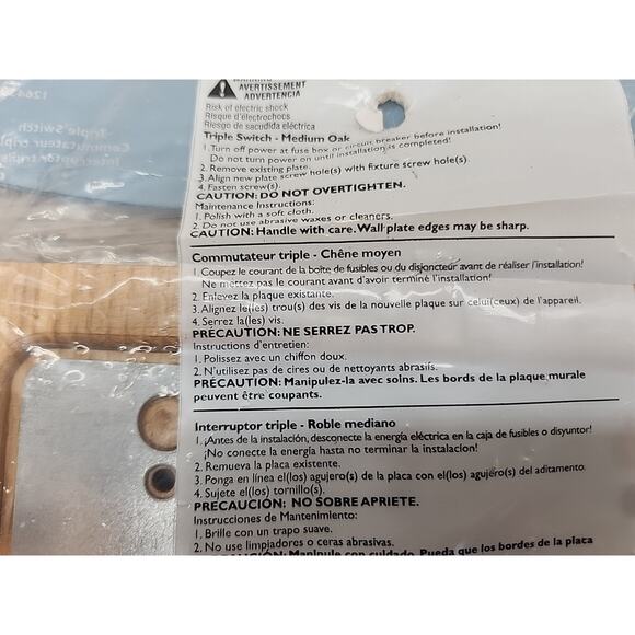 New Brainerd Medium Oak Wood Triple Switch Outlet Cover Wall Plate 126430 [77] - Picture 5 of 10